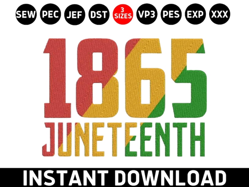 Vier Juneteenth borduurwerk, 1865 juni DST, Afro-Amerikaanse PES-bestand, 19 juni 1865 Machine borduurwerk ontwerpbestand afbeelding 1