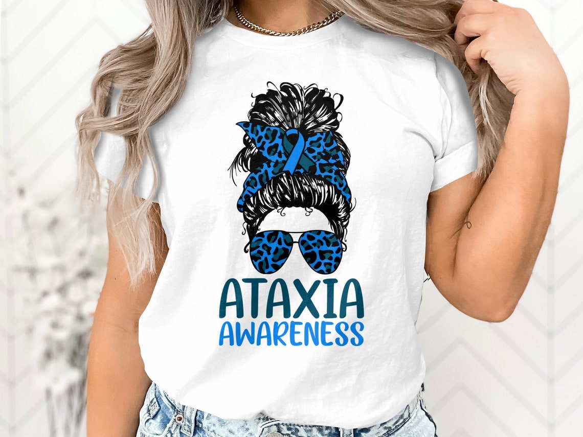 Ataxia Awareness Svg Png, Messy Bun Ataxia Svg, Ataxia Blue Ribbon ...