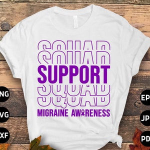 Migraine Support Squad Svg, Migraine Awareness Svg Png, Purple Ribbon, Chronic Headache Pain Support Svg Cricut Sublimation Design