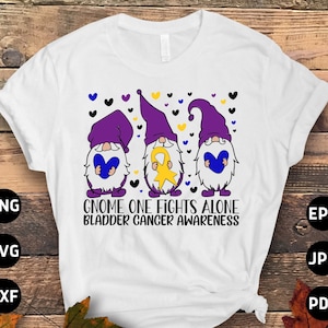 Concientización sobre el cáncer de vejiga Svg Png, Gnome One lucha solo Svg, Cáncer de vejiga Gnome Cinta Soporte Svg Cricut Diseño de sublimación de archivos