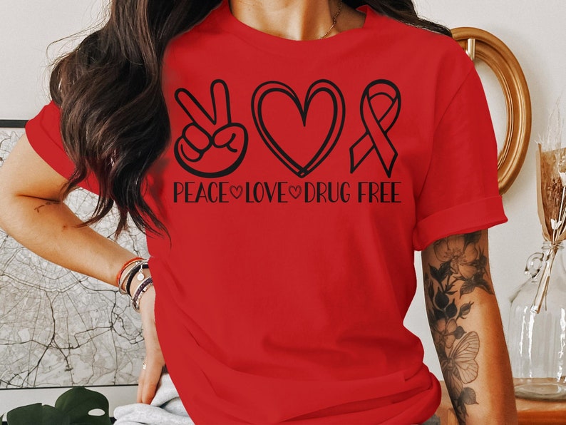 Peace Love Drug free Svg Png, Red Ribbon Week Svg, Drug Free Svg, Red Ribbon Week Awareness Png Svg Cricut Sublimation Design image 3