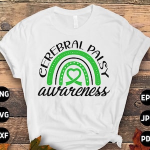 Cerebral Palsy Awareness Svg Png, Cerebral Palsy Rainbow Svg, Green Ribbon Svg Cricut Cut File Sublimation Designs