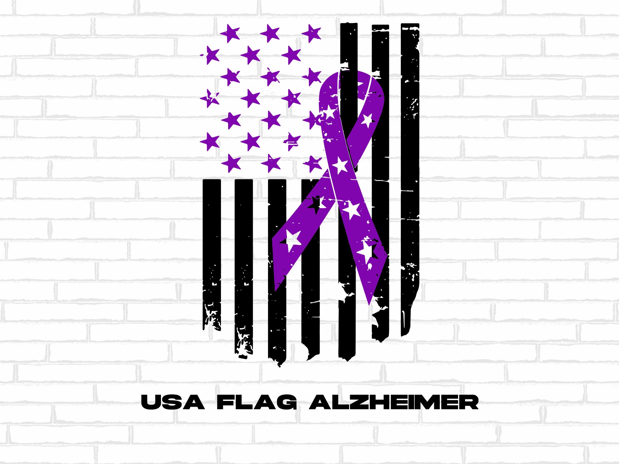 Alzheimer's Awareness Svg Png, USA Flag Alzheimer Svg, Purple Ribbon ...