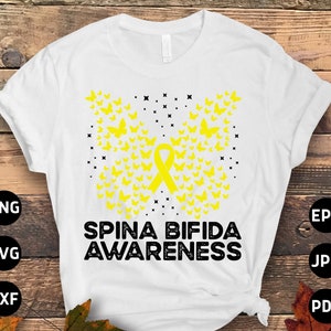 Spina Bifida Awareness Svg Png, Spina Bifida Butterfly Svg, Yellow Ribbon Svg Cricut Sublimation Design