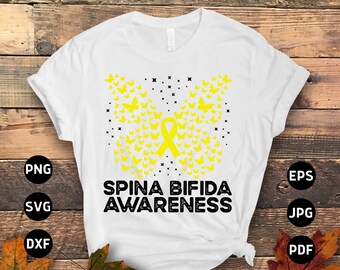 Spina Bifida Awareness Svg Png, Spina Bifida Butterfly Svg, Yellow Ribbon Svg Cricut Sublimation Design