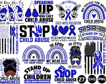 Ensemble Svg Png de maltraitance d'enfant, fichiers Svg Cricut de sensibilisation à la prévention de la maltraitance d'enfant, dessins de sublimation de chemise Png d'arrêt de maltraitance d'enfant