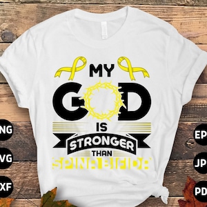 Spina Bifida Awareness Svg Png, My God is Stronger than Spina Bifida Svg, Yellow Ribbon Svg Cricut Sublimation Design
