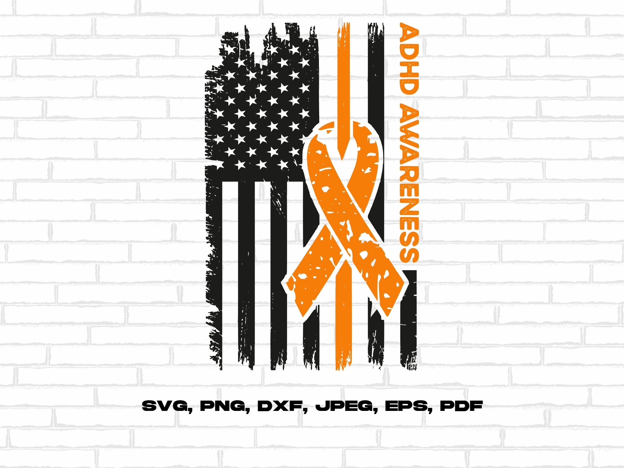 ADHD Awareness USA Flag, Orange Ribbon Svg, Cricut Sublimation (digital ...