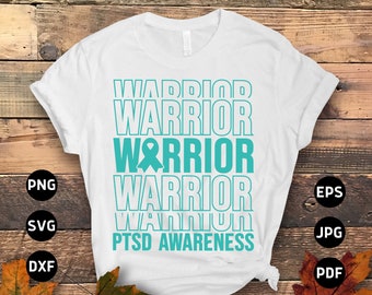 PTSD 戦士ティールリボン啓発 SVG PNG、Cricut ファイル（デジタルダウンロード）