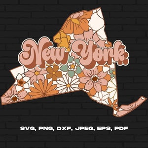 New York State Svg Png, New York kaart Svg, Retro New York bloem Svg Cricut Cut bestand silhouet sublimatie Design