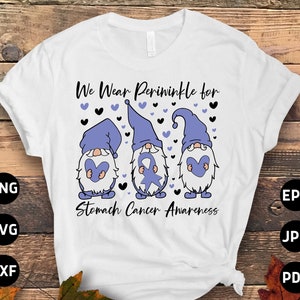 Stomach Cancer Awareness Svg Png, We Wear Periwinkle for Stomach Cancer Gnome Svg, Periwinkle Ribbon Svg Cricut Sublimation Design