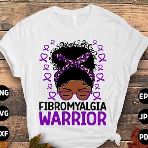 Fibromyalgia Awareness Svg Png, Fibromyalgia Warrior Afro Messy Bun Svg, Purple Ribbon Fibro Support Svg Cricut File Sublimation Design