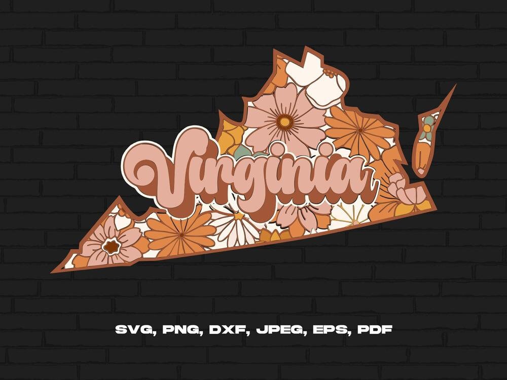 Buy Virginia State Svg Png, Virginia Map Svg, Retro Virginia Flower Svg ...