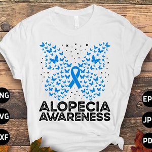 Alopecia Awareness Svg Png, Alopecia Butterfly Svg, Blue Ribbon Svg Cricut Sublimation Designs