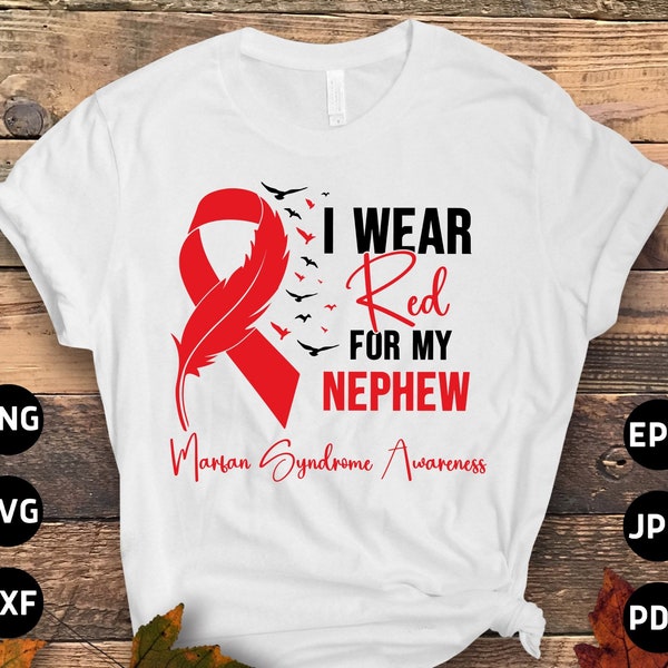 Marfan Syndrome Awareness I Wear Red for My Nephew Svg, Blue Ribbon Svg Cricut Png Subliamtion Designs