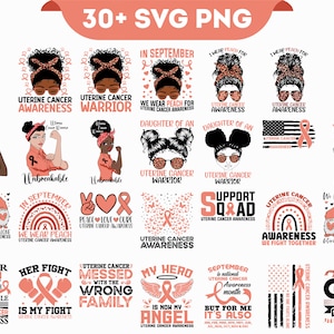 Uterus Krebs Bewusstsein SVG Png Bundle, Pfirsich Band svg, Endometrium Krebs Krieger Unterstützung svg Cricut geschnitten Datei Png Sublimation Design