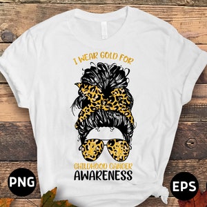Childhood Cancer Awareness Svg Png, I Wear Gold Messy Bun Svg, Pediatric Cancer Awareness Ribbon Svg Cut File Cricut Png Sublimation Designs