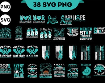 Ensemble Svg Png de sensibilisation à la récupération de la toxicomanie, Svg de récupération de la toxicomanie, ruban sarcelle Svg Cricut fichier conceptions de sublimation de sublimation
