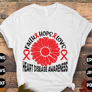 Heart Disease Awareness Svg Png, Faith Hope Love Svg, Red Ribbon Svg Cricut Sublimation Design