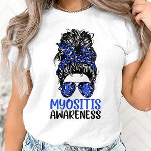 Myositis Awareness Svg Png, Messy Bun Myositis Awareness Svg, Blue Ribbon Svg Cricut Png Subliamtion Designs