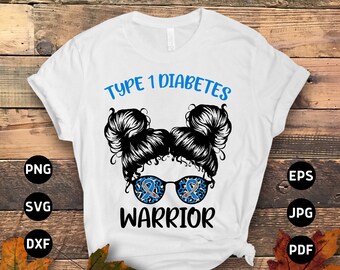 Diabetes Awareness Svg Png, Girl Type 1 Diabetes Warrior Svg, Blue Ribbon Svg, Type 1 Diabetes T1D Awareness Svg Cricut Sublimation Design