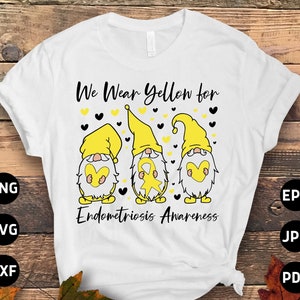 Endometriosis Awareness Svg Png, We Wear Yellow for Endometriosis Gnome Svg, Yellow Ribbon Svg Cricut Sublimation Design