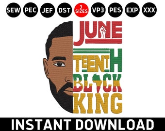Juneteenth zwarte koning borduurwerk, Juneteenth borduurwerk, Afro-Amerikaanse PES-bestand, zwarte man 19 juni 1865 Machine borduurwerk ontwerpbestand