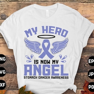 Stomach Cancer Awareness Svg Png, My Hero Is Now My Angel Svg, Periwinkle Ribbon Svg Cricut Sublimation Design