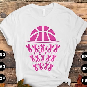 Breast Cancer Basketball Svg Png, Breast Cancer Awareness Svg, Pink Ribbon Svg, Breast Cancer Support Svg Cricut Ready to Press Sublimation