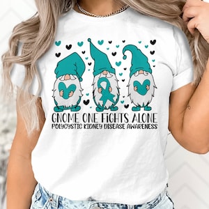 Polycystic Kidney Disease Awareness Svg Png, Gnome One Fights Alone Svg, PKD Awareness Png, Teal Ribbon Svg Cricut Sublimation Design