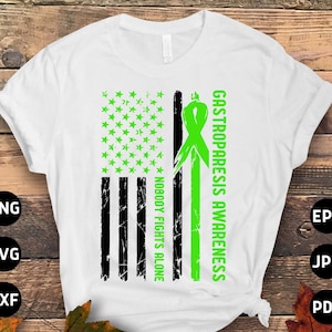 Gastroparesis Awareness Svg Png, Nobody Fights Alone Svg, Green Ribbon Svg, Gastroparesis Support Cricut Sublimation Design