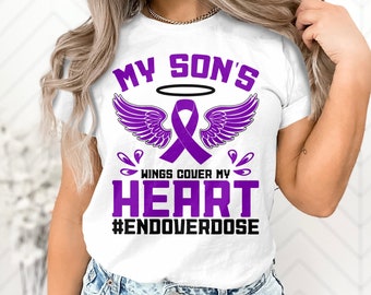 Overdose Awareness Svg Png, My Son's Wings Cover My Heart Svg, Addiction Awareness Recovery Svg Cricut File Sublimation Design