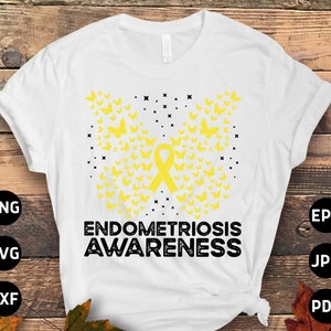 Endometriosis Awareness Svg Png, Endometriosis Butterfly Svg, Yellow Ribbon Svg Cricut Sublimation Design