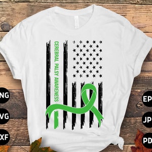 Cerebral Palsy Awareness Svg Png, Cerebral Palsy Usa Flag Svg, Green Ribbon Svg Cricut Cut File Sublimation Designs