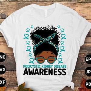 Polycystic Kidney Disease Awareness Svg Png, Afro Messy Bun Polycystic Kidney Disease Awareness Svg, PKD Awareness Png, Teal Ribbon Cricut