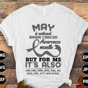 Brain Tumor Awareness Svg Png, May Is National Brain Cancer Awareness Month Svg, Grey Ribbon Brain Cancer Svg Cricut File Sublimation Design