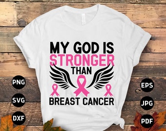 Mi Dios es más fuerte que el cáncer de mama svg png, cáncer de mama svg cinta rosa svg, concientización sobre el cáncer de mama svg cricut corte sublimación de archivos