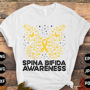 Spina Bifida Awareness Svg Png, Spina Bifida Butterfly Svg, Yellow Ribbon Svg, Spina Bifida Support Svg Cricut Sublimation