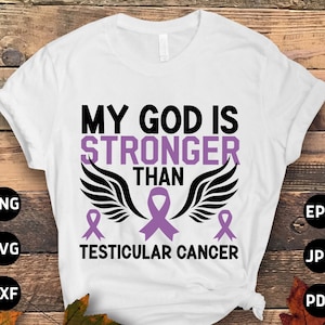 Testicular Cancer Awareness Svg Png, My God is Stronger Than Testicular Cancer Svg, Orchid Ribbon Svg, Orchiectomy Cricut Sublimation Design