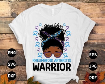 Rheumatoid Arthritis Awareness Svg Png, Afro Messy Bun Rheumatoid Arthritis Warrior Svg, Blue Purple Ribbon Cricut Png Sublimation Design