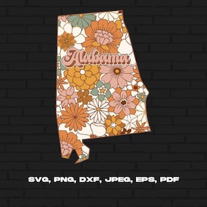 État de l’Alabama Svg Png, Alabama carte Svg, rétro Alabama fleur Svg Cricut coupe fichier Silhouette Sublimation Design