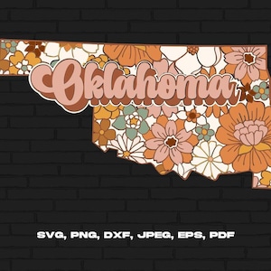 Oklahoma State Svg Png, Oklahoma Map Svg, Retro Oklahoma Flower Svg Cricut Cut File Silhouette Sublimation Design