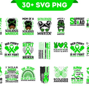 Scoliosis Awareness Svg Png Bundle, Green Ribbon Svg, Scoliosis Spine Warrior Survivor Flag Family Support Svg Cricut Png Sublimation Design