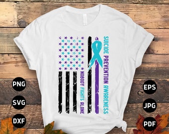 Suicide Prevention Awareness Svg Png, Nobody Fights Alone Svg, Suicide Prevention Week 2023 Svg Cricut Cut File Sublimation