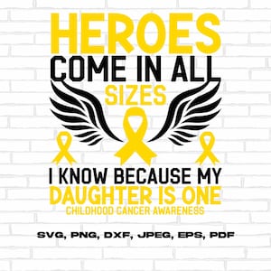 Childhood Cancer Awareness Svg Png, Heroes Come in All Sizes Svg, Pediatric Cancer Awareness Svg, Gold Ribbon Svg Cricut Sublimation