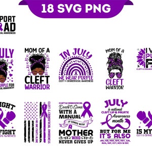 Cleft & Craniofacial Awareness Svg Png Bundle, Purple Ribbon Svg, Cleft Palate Warrior Family Support Cricut File Png Sublimation Designs