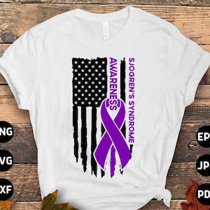 Sjogren&#39;s Syndrome Awareness Svg Png, Sjogren&#39;s Syndrome Flag Svg, Purple Ribbon Svg, Autoimmune Disease Cricut Sublimation Design