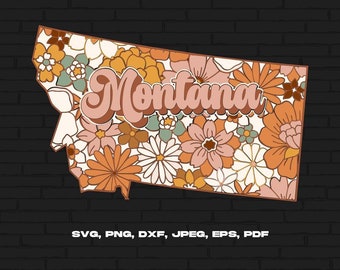 Retro Montana Blumenkarte SVG, PNG, Cricut Silhouette (Digitale Dateien)