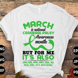 Cerebral Palsy Awareness Svg Png, March Is National Cerebral Palsy Awareness Month Svg, Green Ribbon Svg Cricut Cut File Sublimation Designs