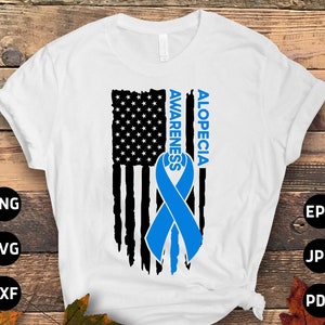 Alopecia Awareness Svg Png, Alopecia Flag Svg, Blue Ribbon Svg Cricut Sublimation Designs